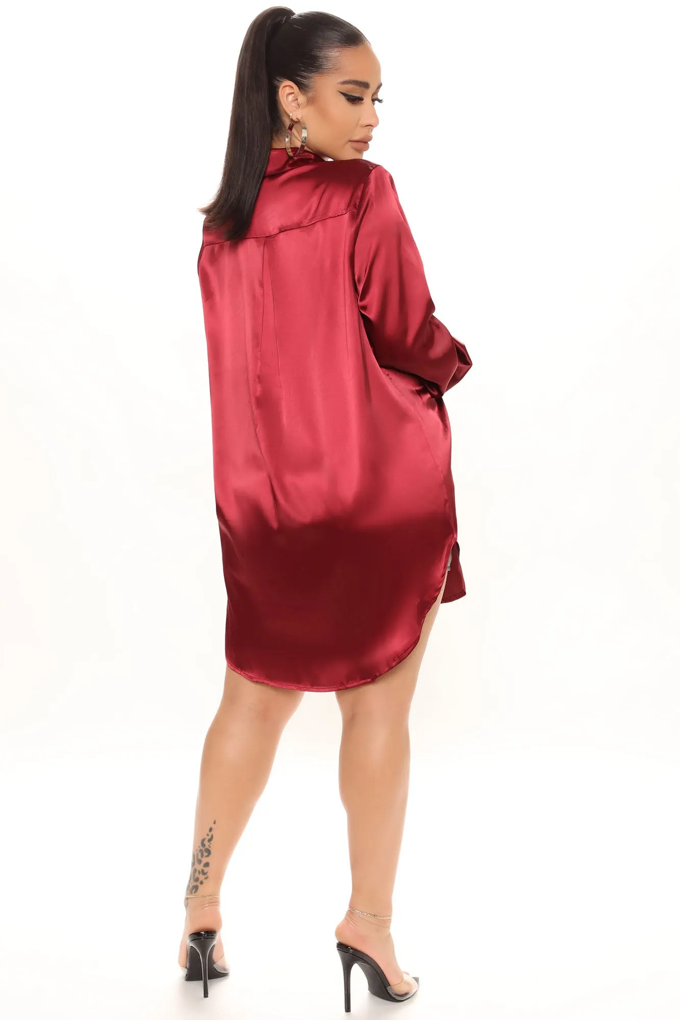 24 Seven Satin Shirt - Burgundy