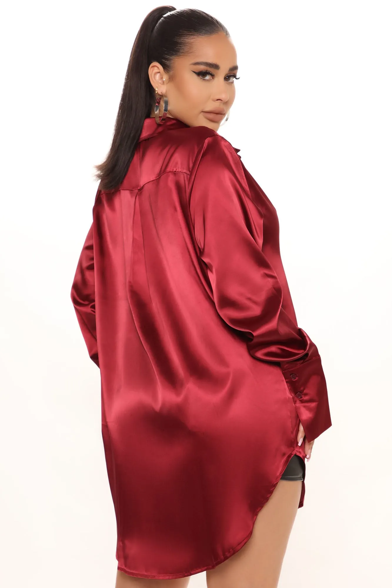 24 Seven Satin Shirt - Burgundy
