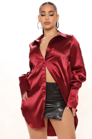 24 Seven Satin Shirt - Burgundy