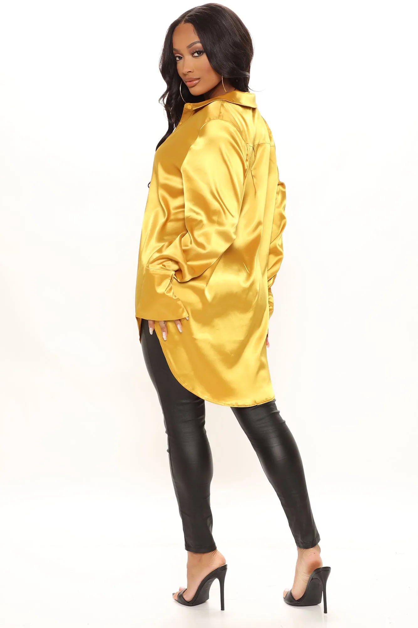 24 Seven Satin Shirt - Mustard