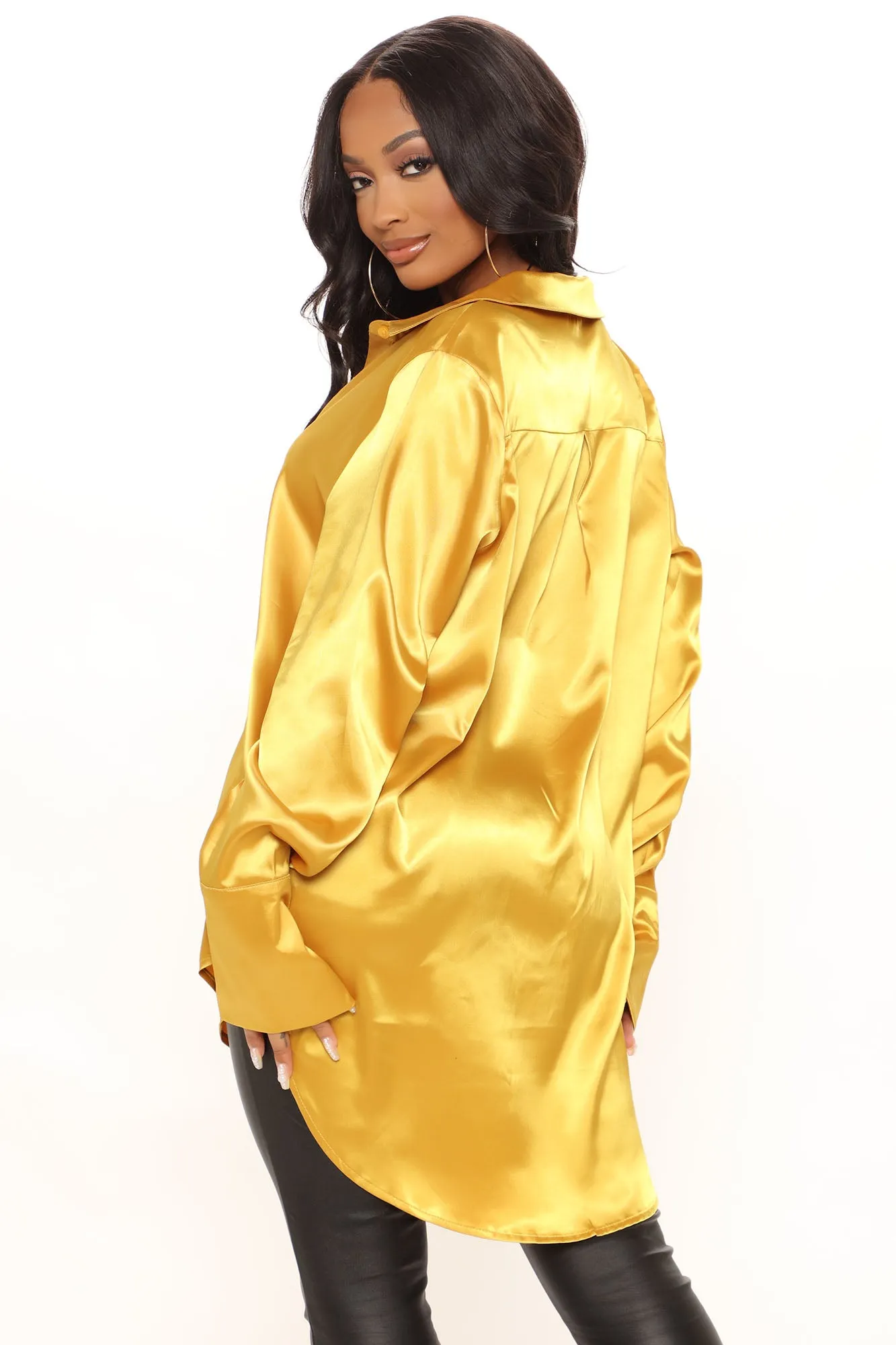 24 Seven Satin Shirt - Mustard