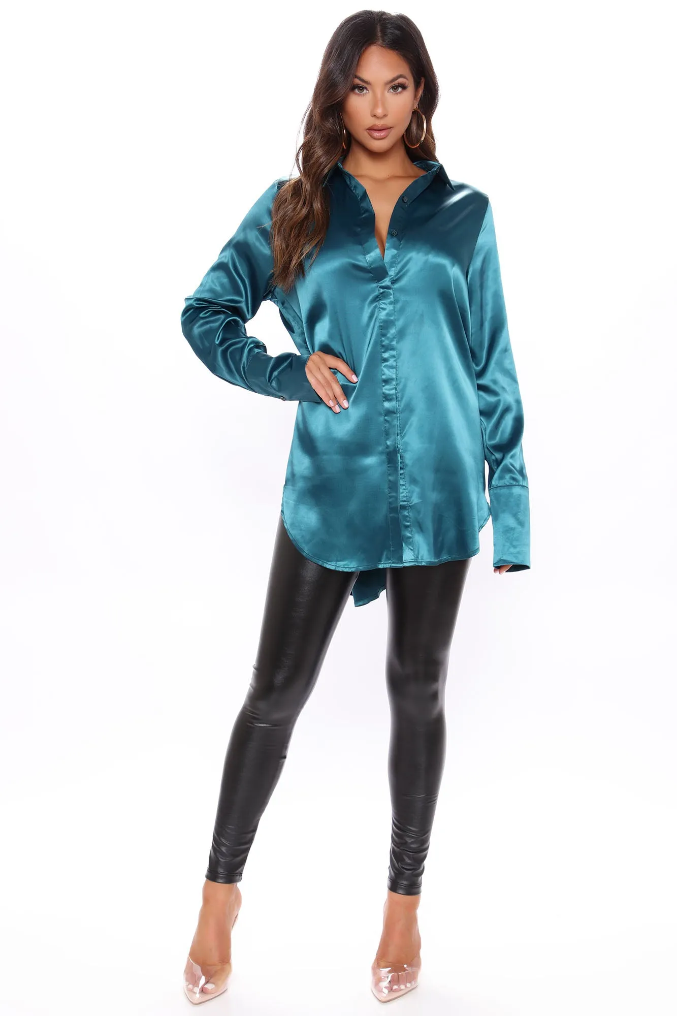 24 Seven Satin Shirt - Teal