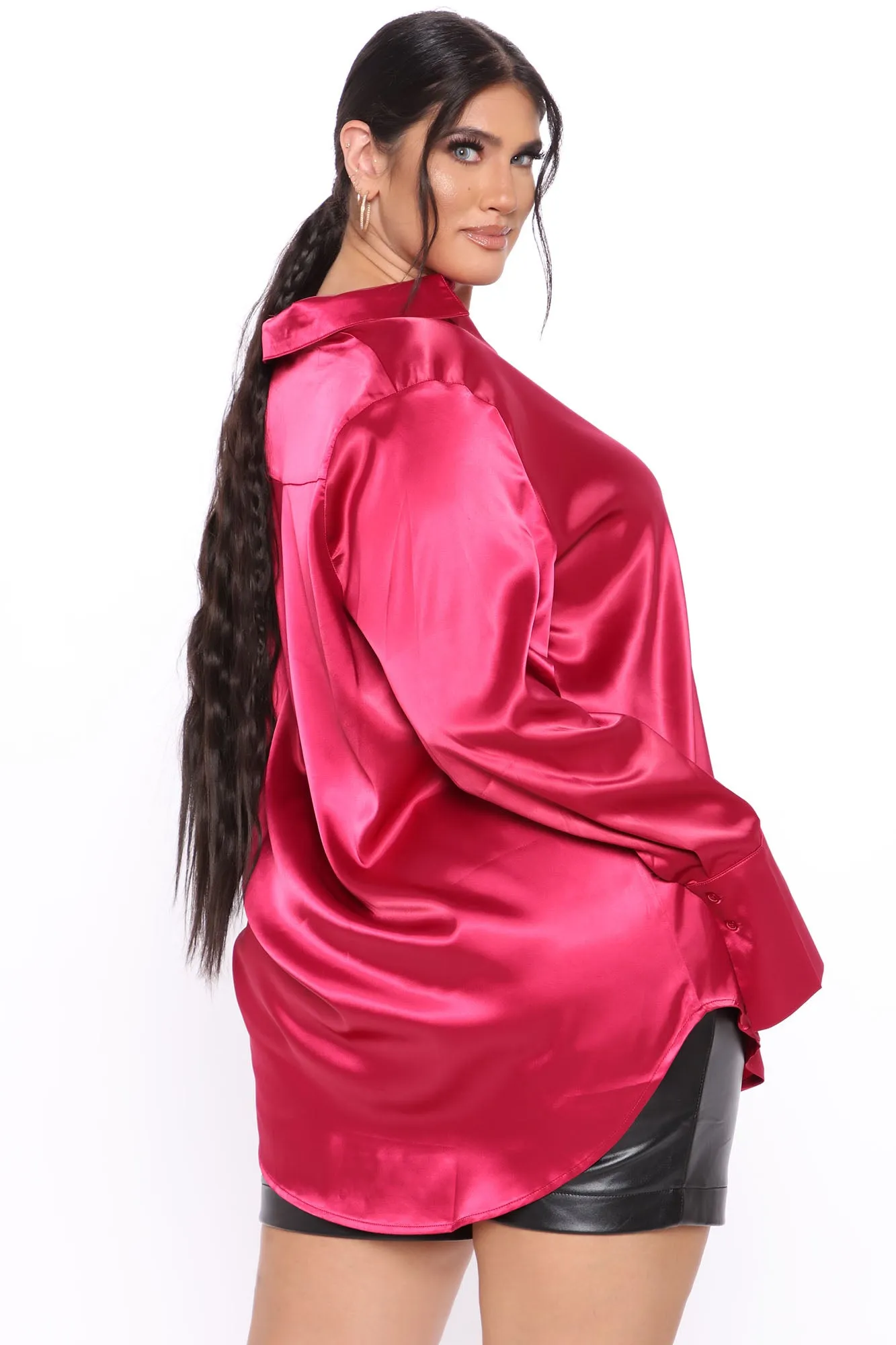 24 Seven Satin Shirt - Wine