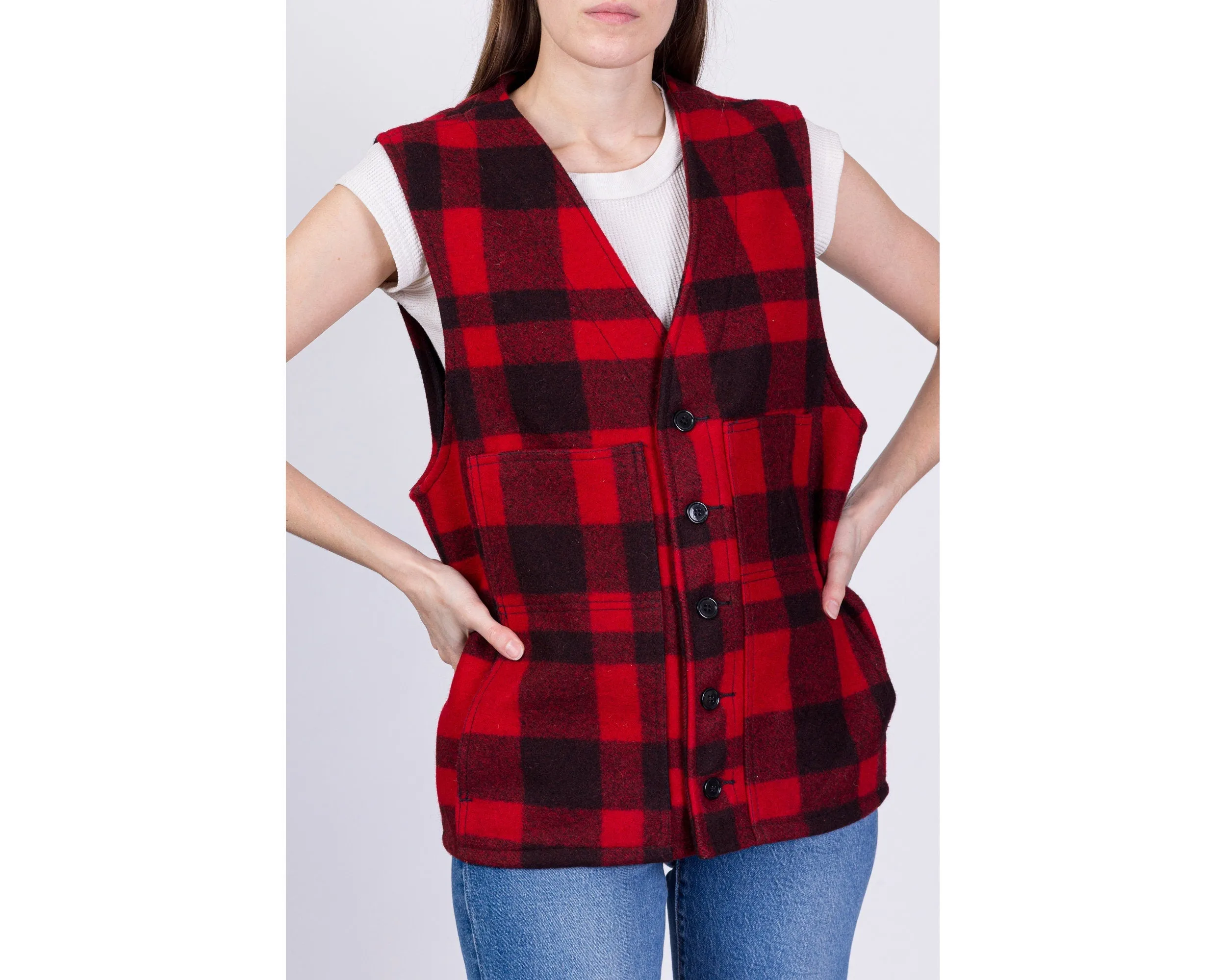 70s 80s CC Filson Plaid Wool Vest - Size 46, Men's Large