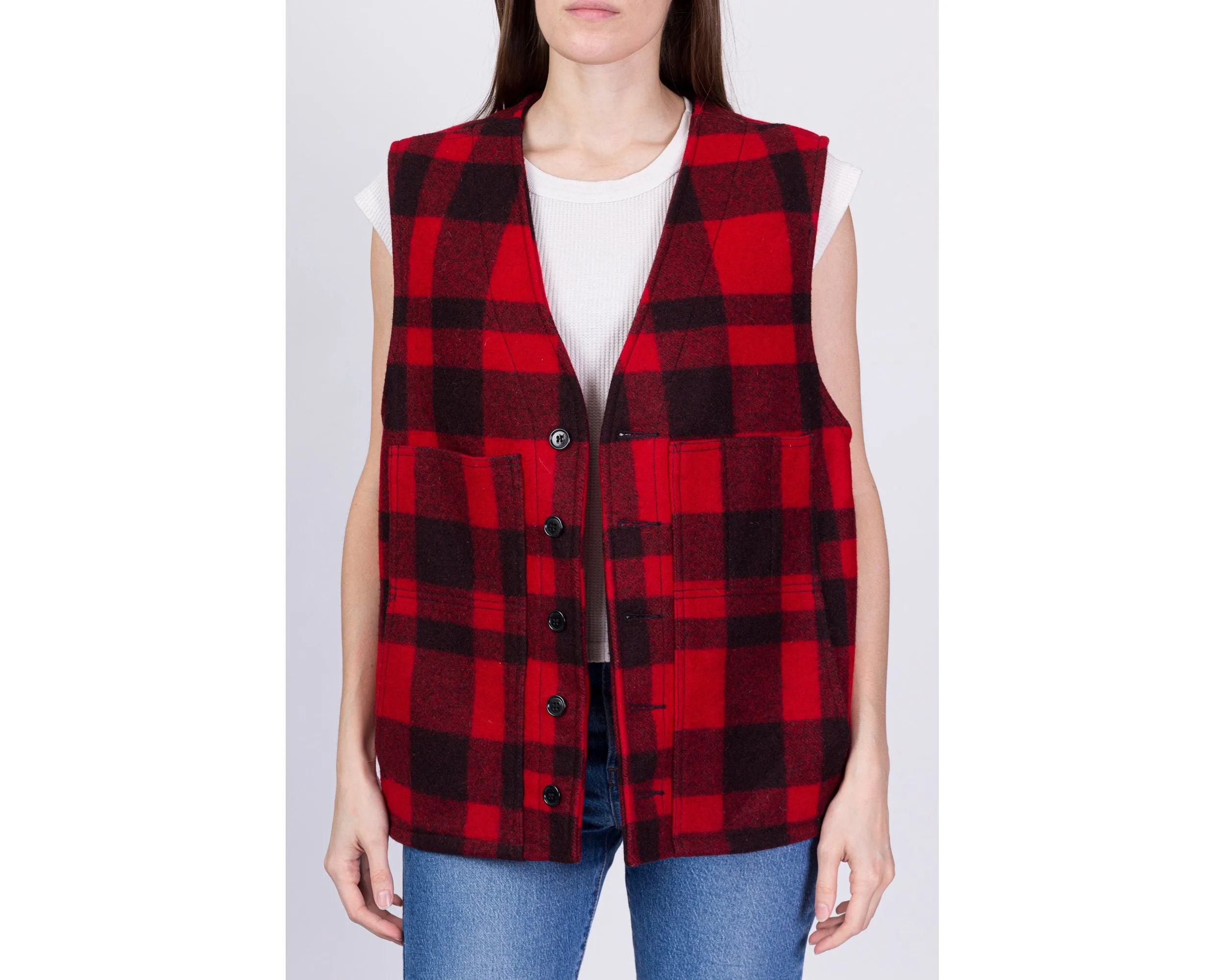 70s 80s CC Filson Plaid Wool Vest - Size 46, Men's Large