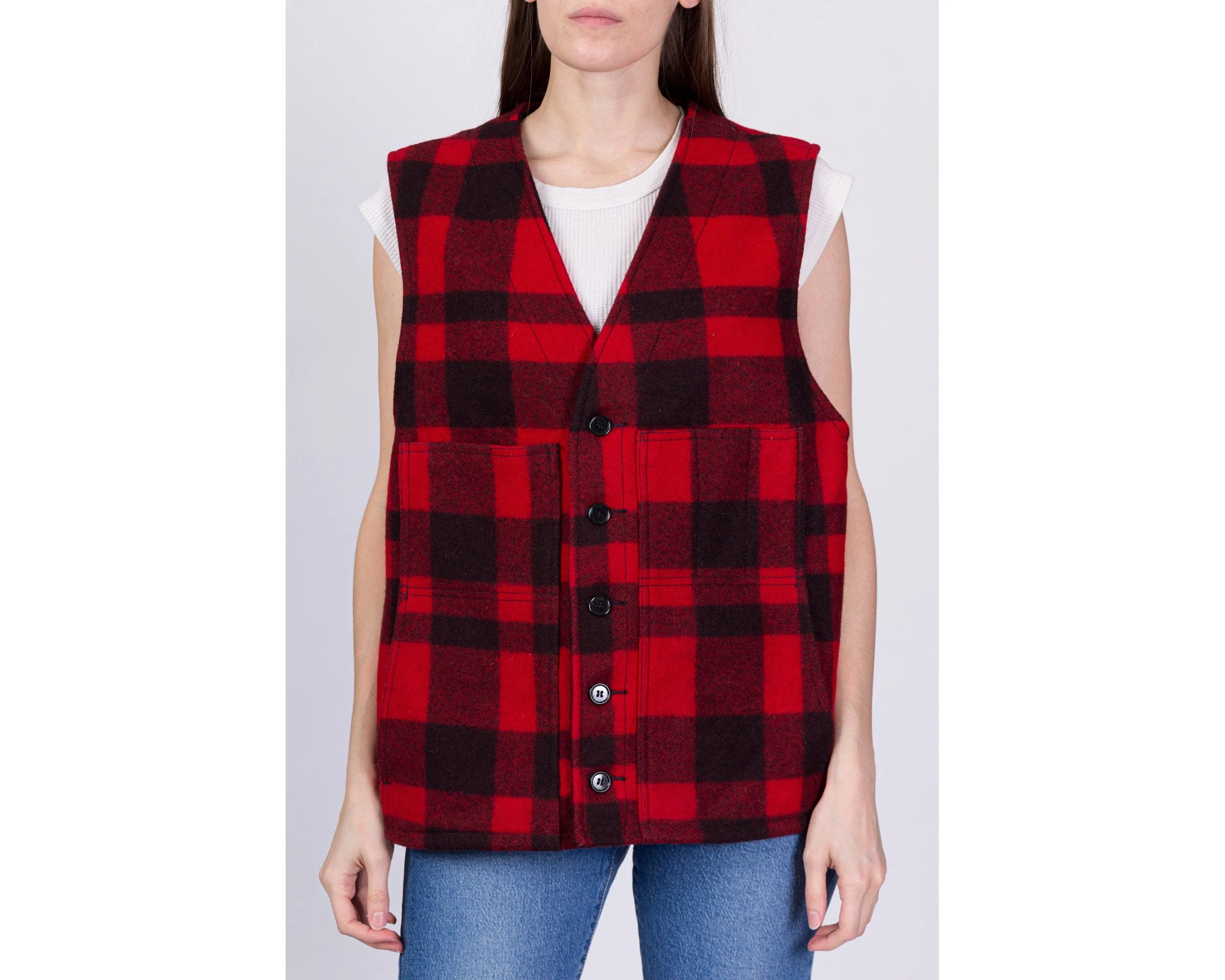 70s 80s CC Filson Plaid Wool Vest - Size 46, Men's Large
