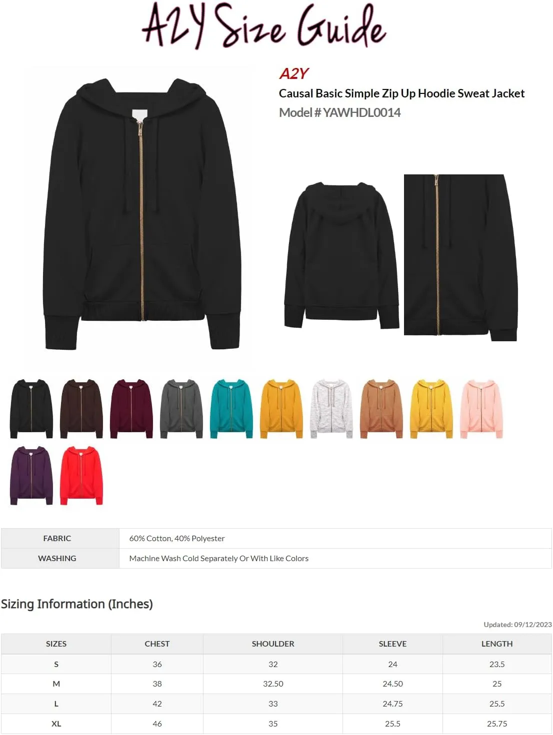 A2Y Women's Causal Basic Simple Zip Up Hoodie Sweat Jacket