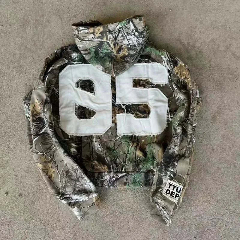 Advbridge American style trendy letter embroidery camouflage pattern oversized hoodie men's Y2K street Harajuku loose zipper sweatshirt
