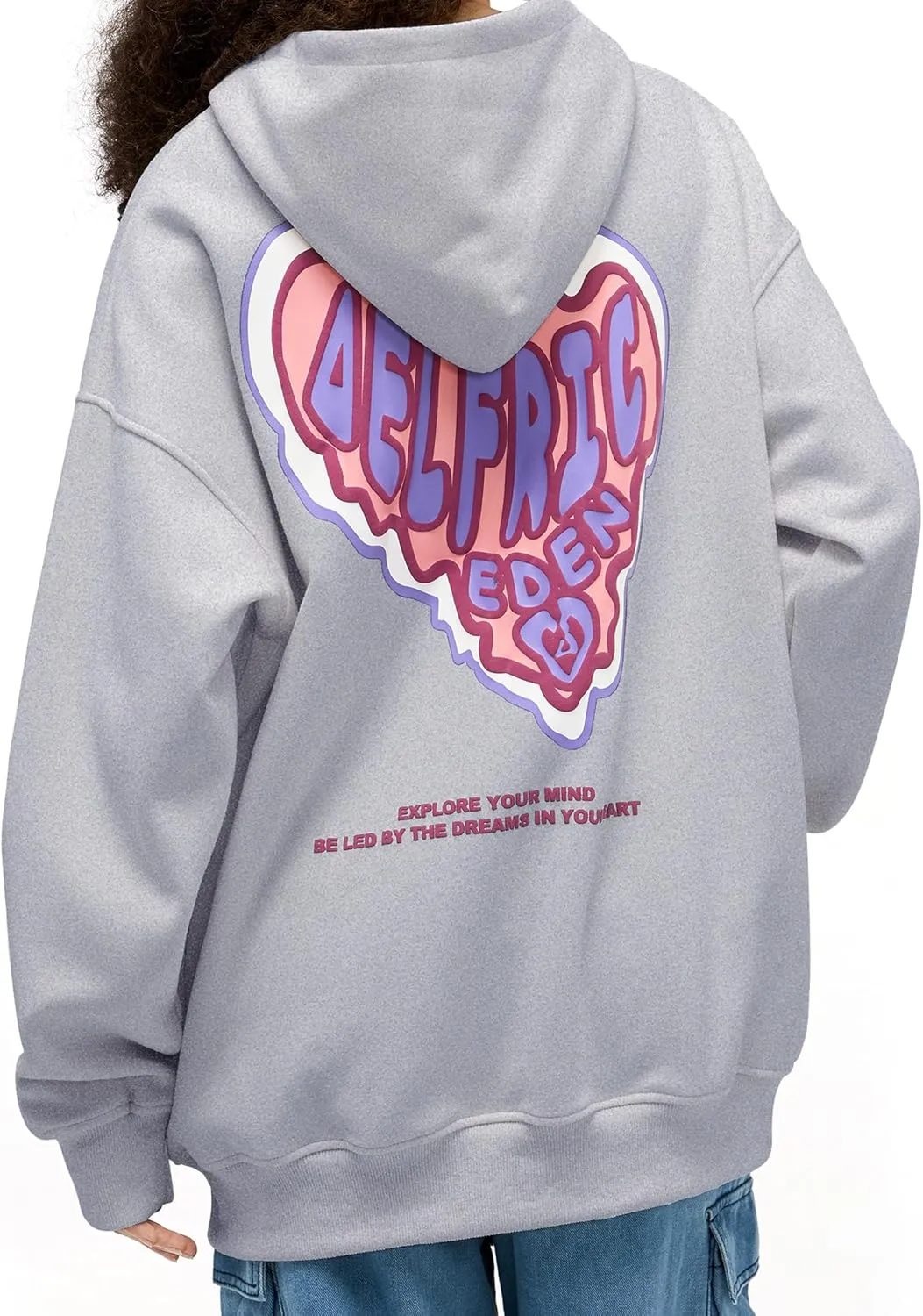 Aelfric Eden Graphic Hoodie Womens Oversized Hoodies Y2k Cute Heart Print Sweatshirt Streetwear Hooded Pullover