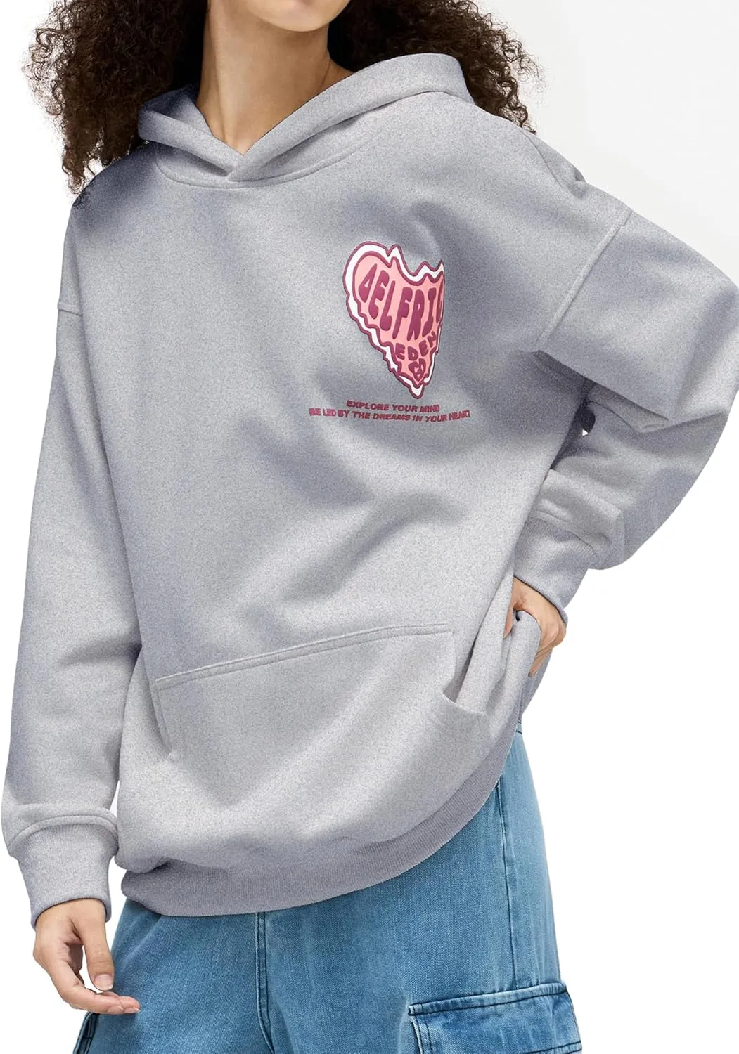 Aelfric Eden Graphic Hoodie Womens Oversized Hoodies Y2k Cute Heart Print Sweatshirt Streetwear Hooded Pullover