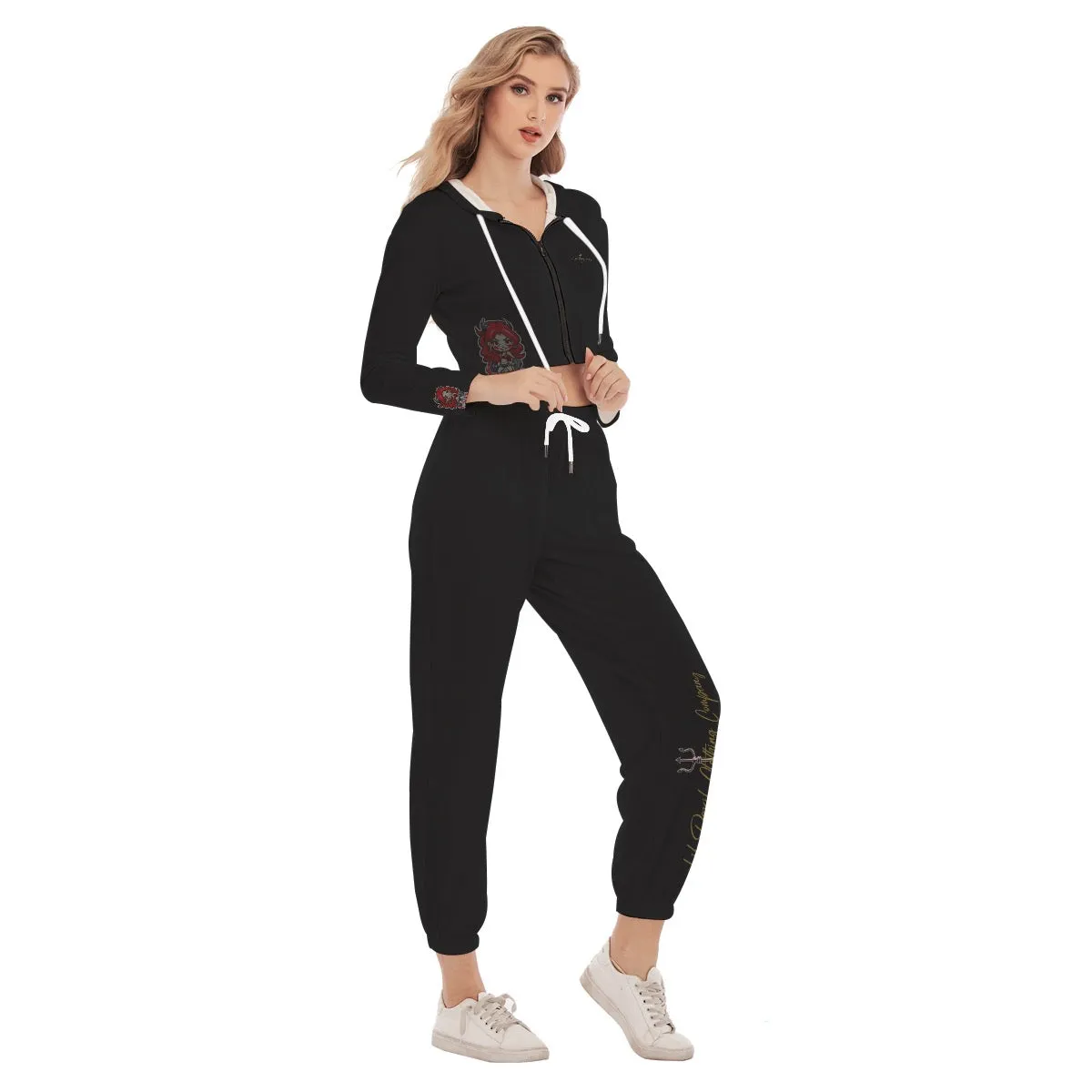 All-Over Print Women's Crop Hoodie Sports Set little devil theme