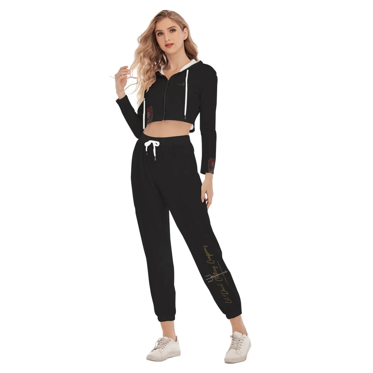 All-Over Print Women's Crop Hoodie Sports Set little devil theme