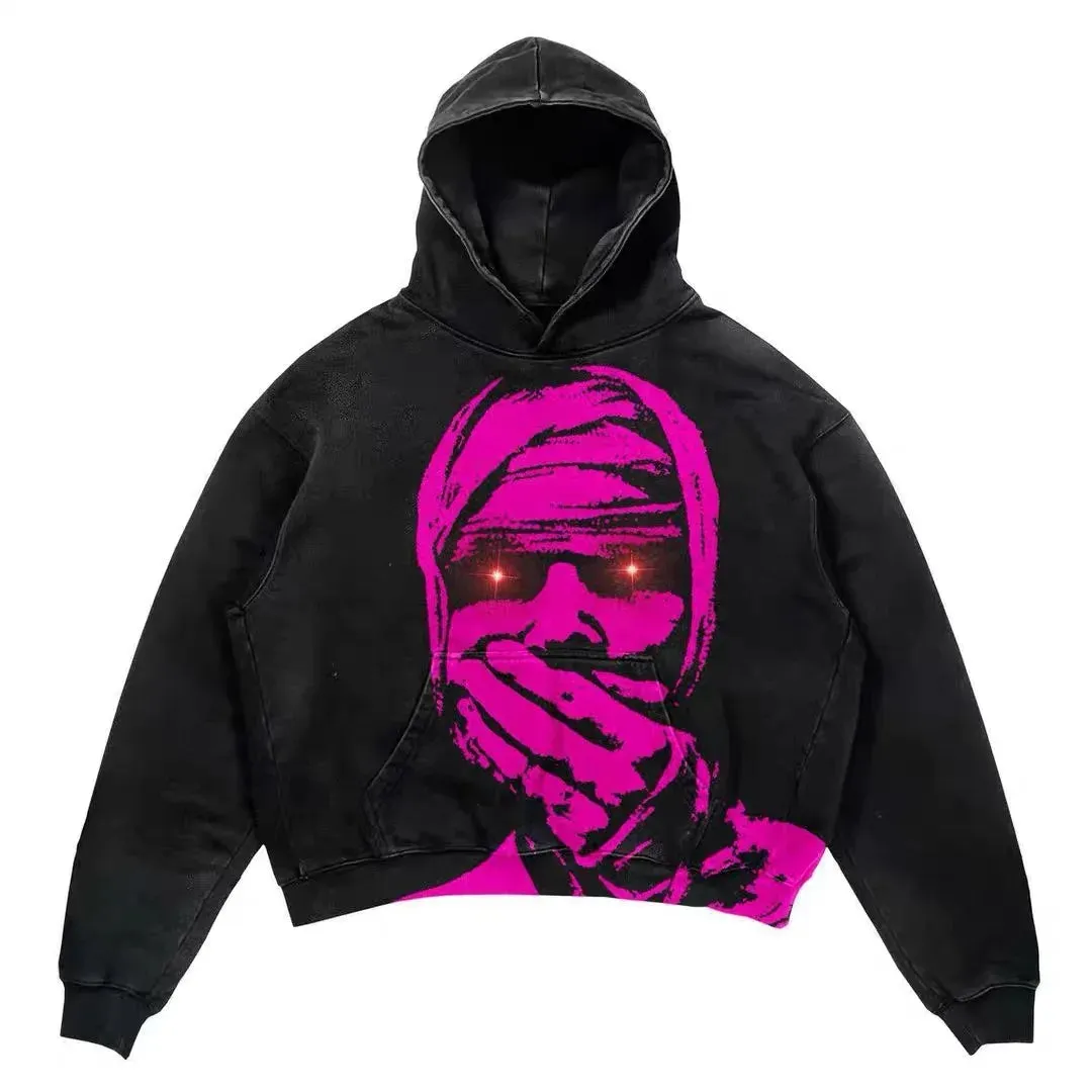 American Retro Punk Denim Hoodie