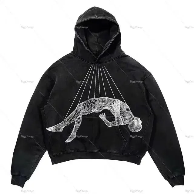 American Retro Punk Denim Hoodie