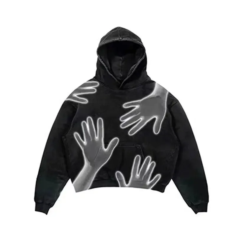 American Retro Punk Denim Hoodie