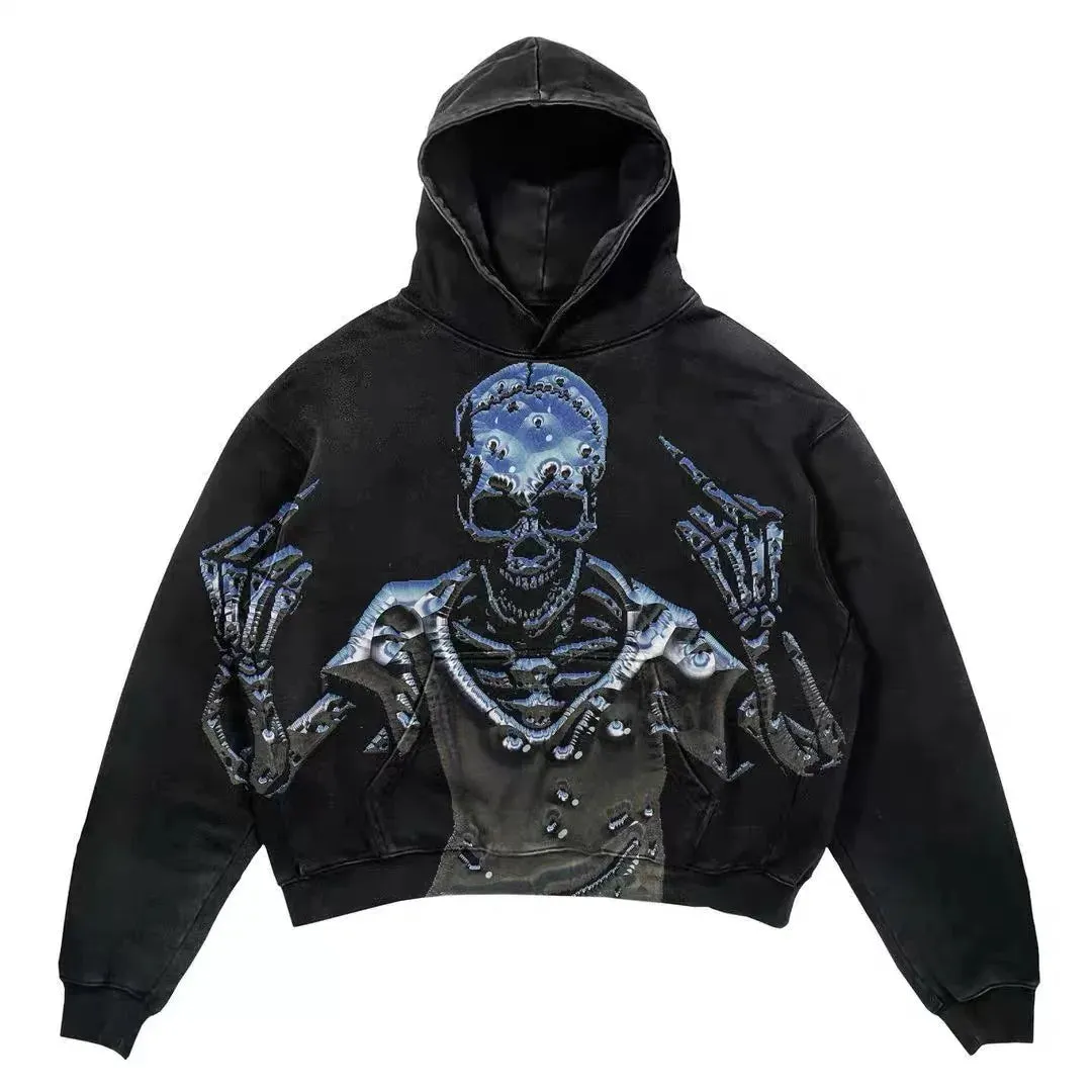 American Retro Punk Denim Hoodie