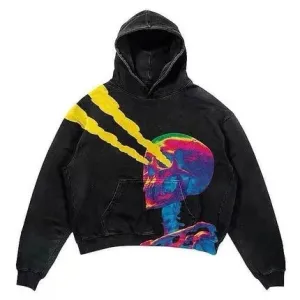 American Retro Punk Denim Hoodie