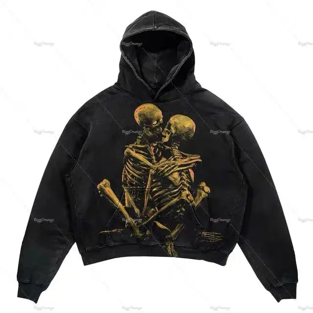 American Retro Punk Denim Hoodie