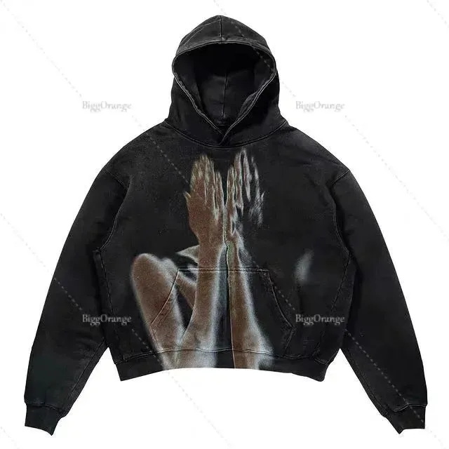 American Retro Punk Denim Hoodie