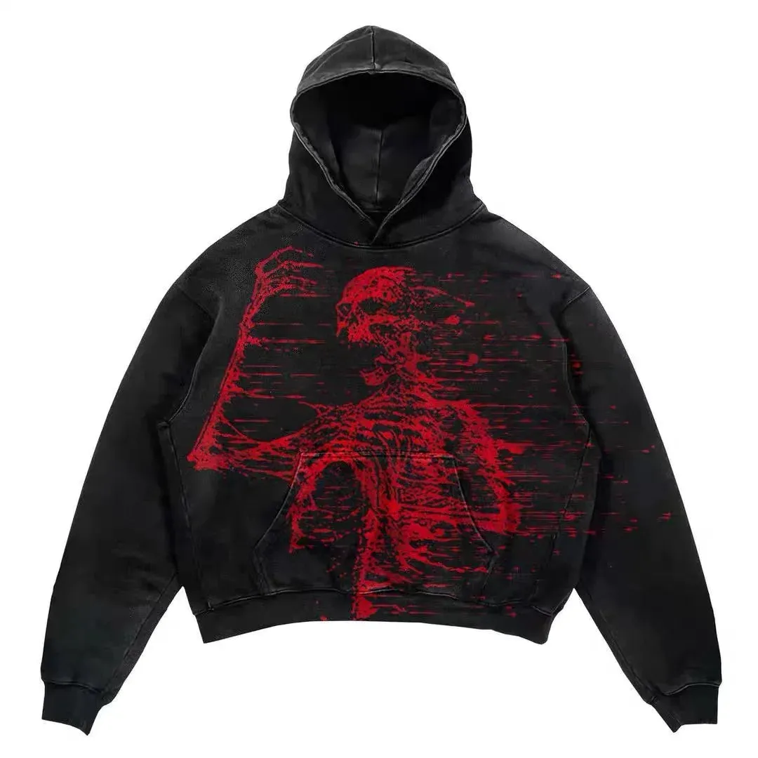 American Retro Punk Denim Hoodie