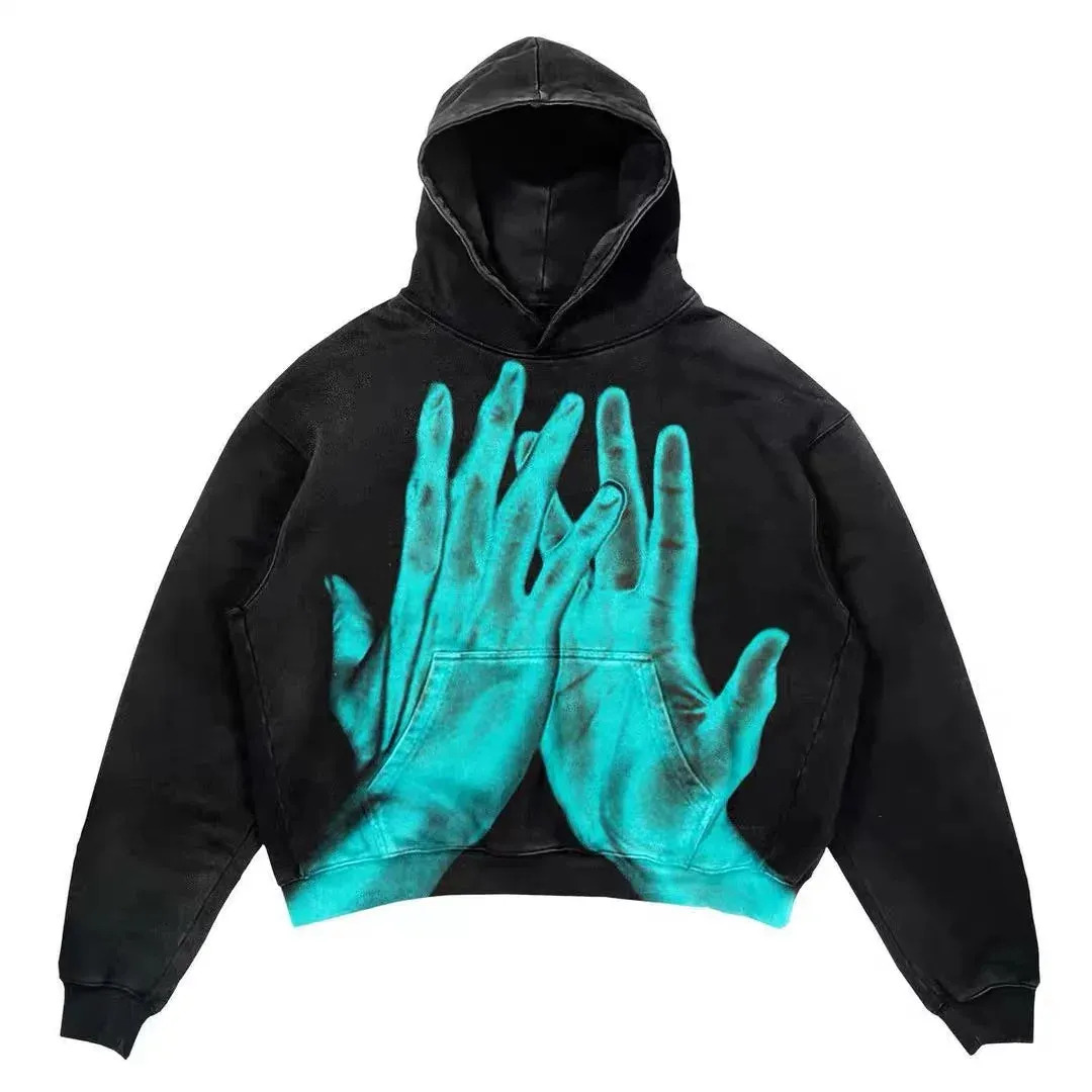 American Retro Punk Denim Hoodie