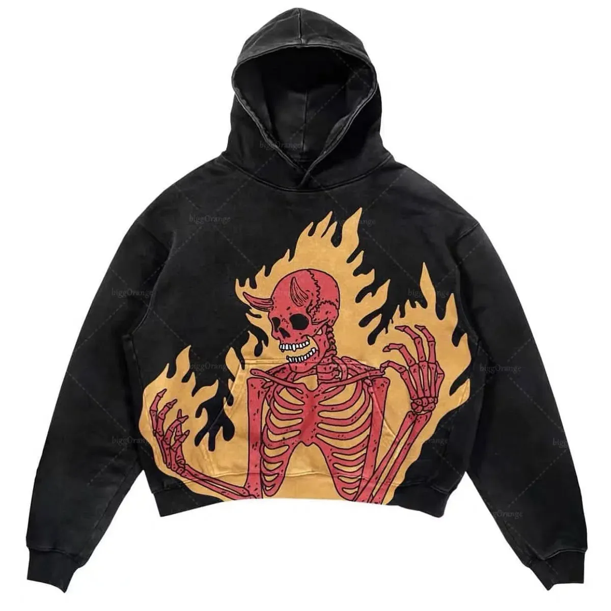American Retro Punk Denim Hoodie