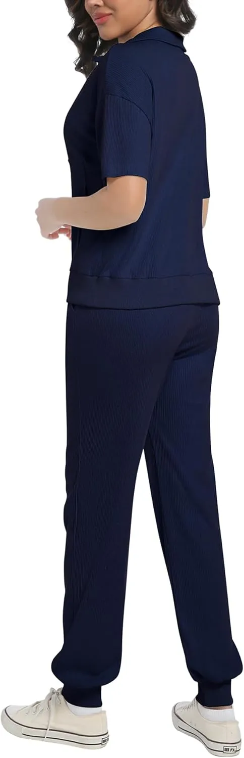 AVAMO Womens Two Piece Sets Stretch Travel Outfits 3/4 Zip Jogger Sets 2 Piece Loungewear Airport Outfits Set with Pockets