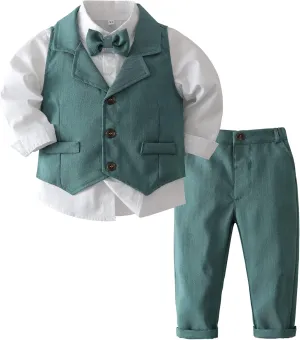 Baby Boys' 4-Piece Set with Dress Shirt, Vest, Pants, and Tie