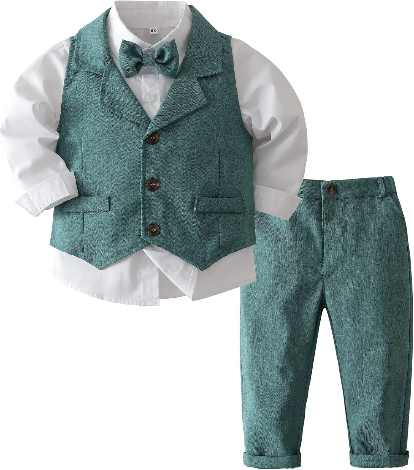 Baby Boys' 4-Piece Set with Dress Shirt, Vest, Pants, and Tie
