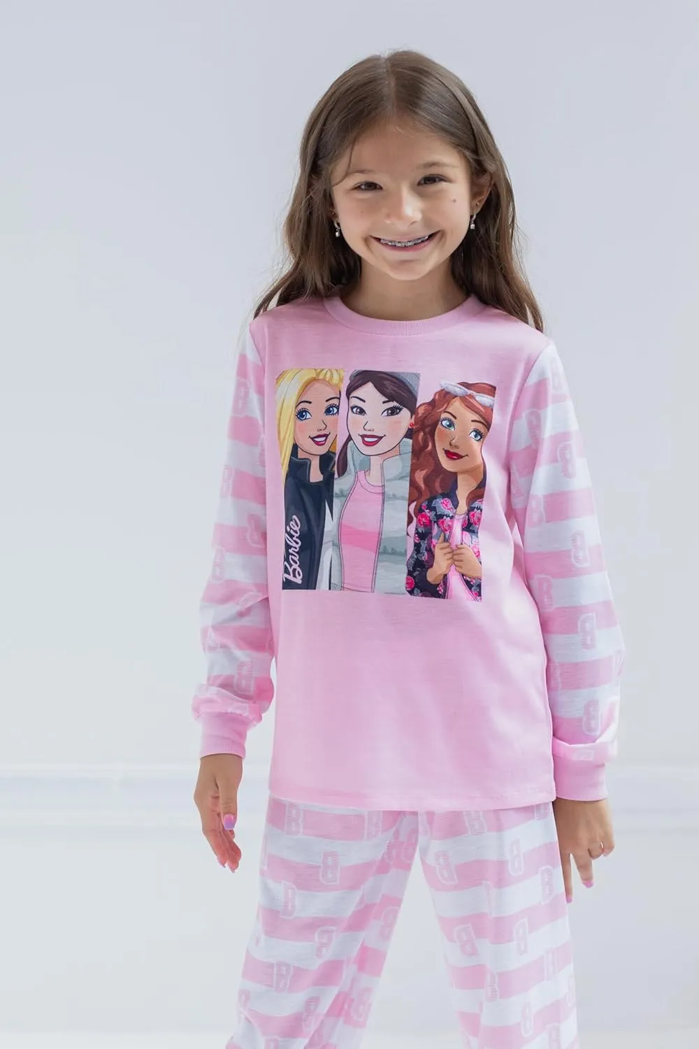 Barbie Girls Pajama Shirt Pants and Slippers 3 Piece Little Kid to Big Kid