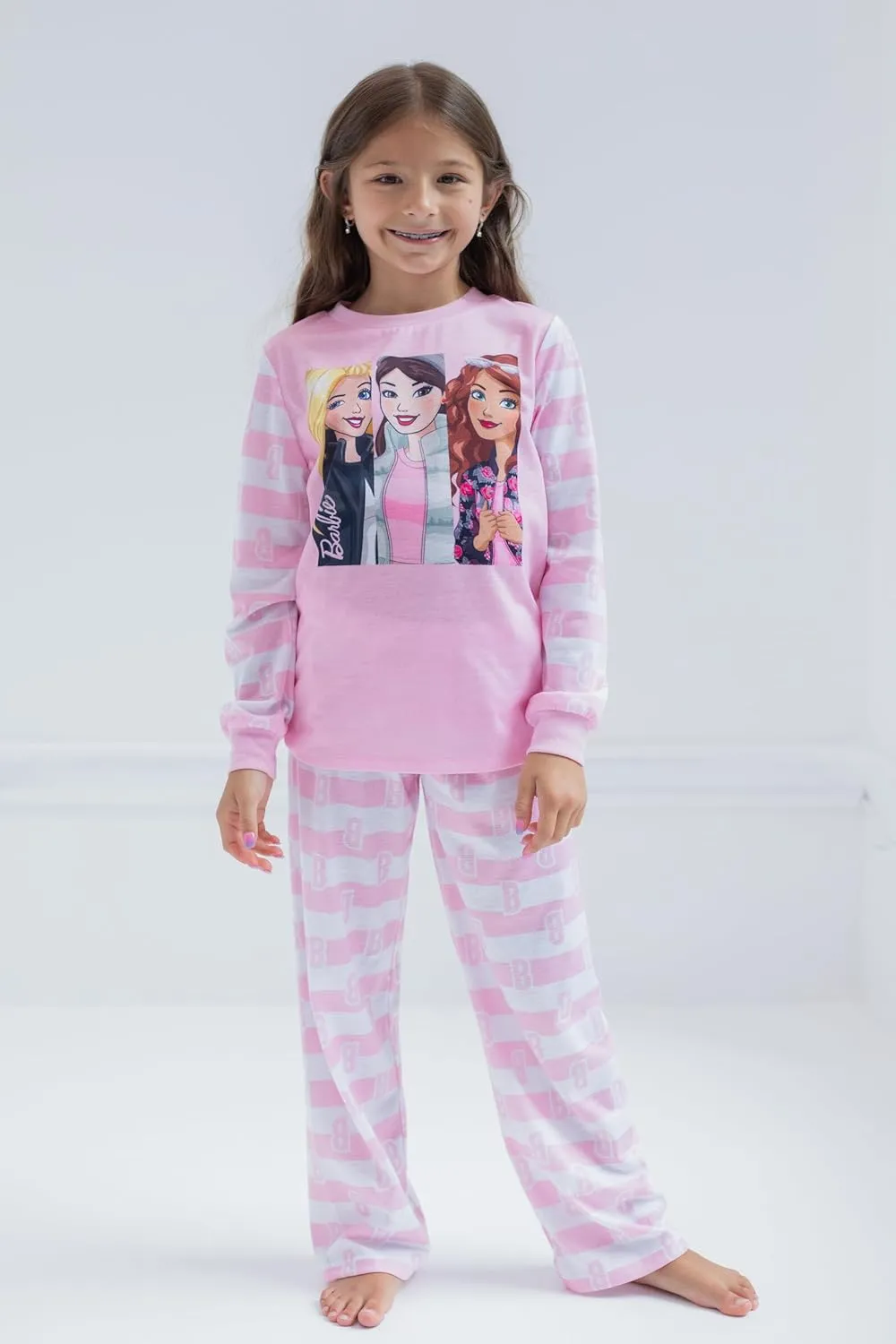 Barbie Girls Pajama Shirt Pants and Slippers 3 Piece Little Kid to Big Kid