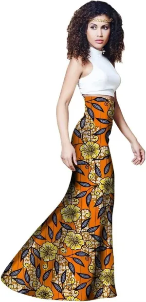 BAZINRICHE High Waisted Skirts for Women African High Waist Long Skirts Mid-Calf Skirt