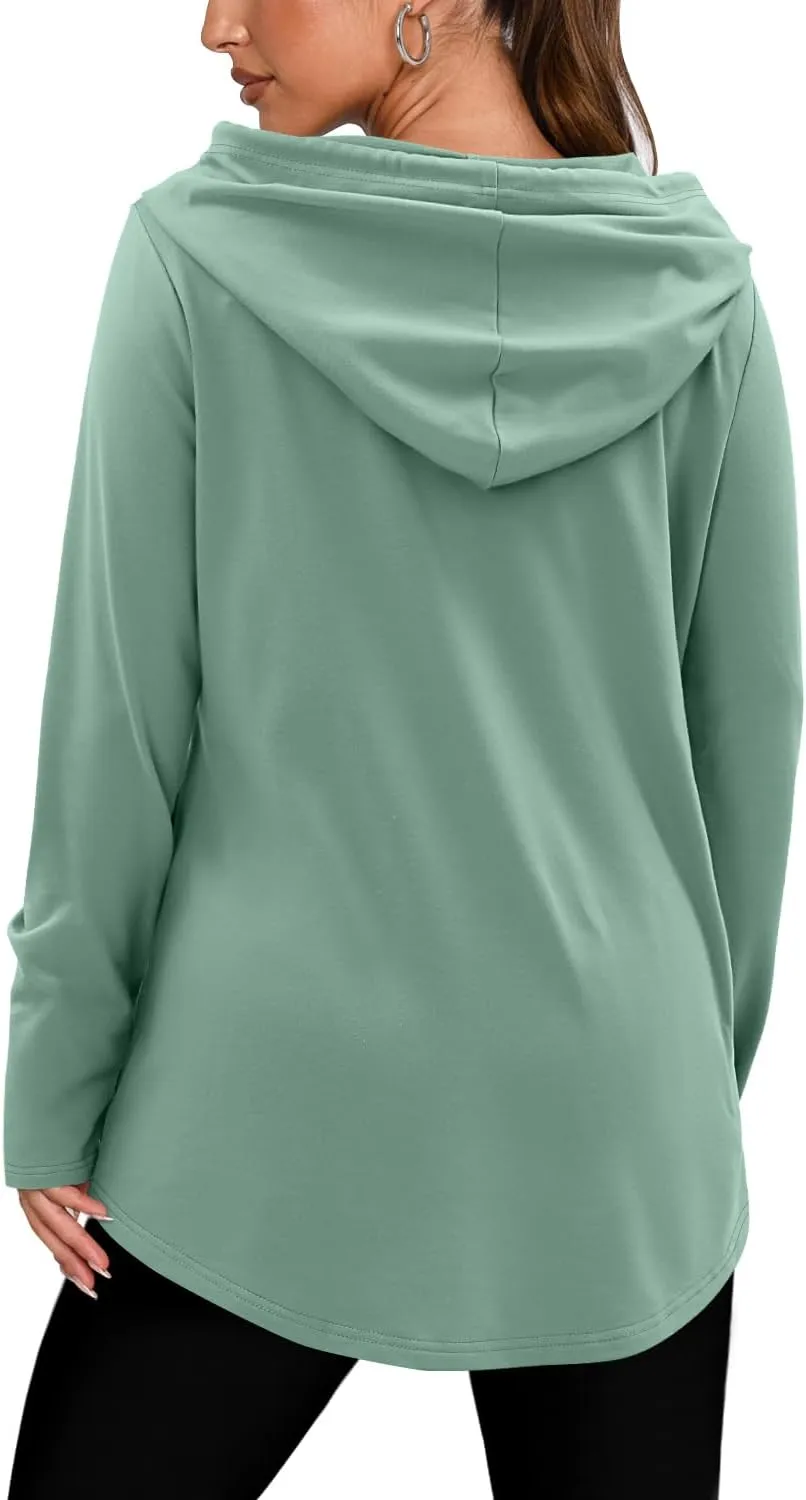 BETTE BOUTIK Womens Quarter Zip Tunic Hoodies Pullover Long Hooded Sweatshirts S-3XL