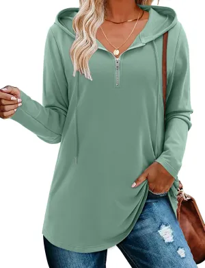 BETTE BOUTIK Womens Quarter Zip Tunic Hoodies Pullover Long Hooded Sweatshirts S-3XL