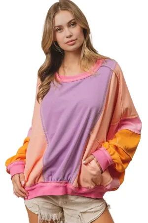 BiBi Color Block Exposed Seam Sweatshirt with Pockets