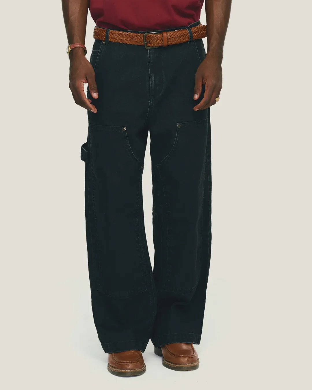 Black Double Knee Carpenter Pants