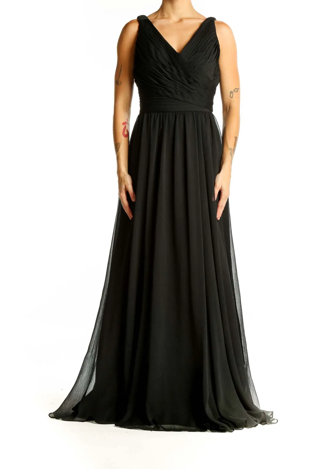 Black Elegant V-Neck Chiffon Evening Gown