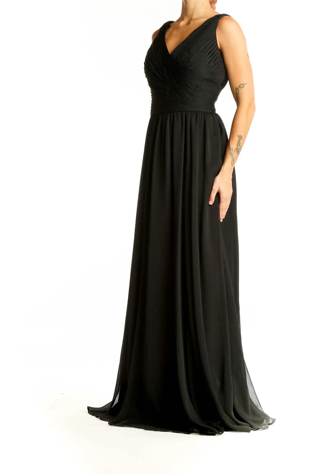 Black Elegant V-Neck Chiffon Evening Gown
