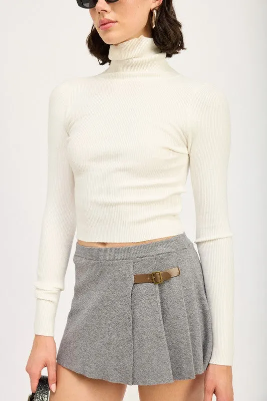 Black Knit Turtleneck Long Sleeve Crop Top