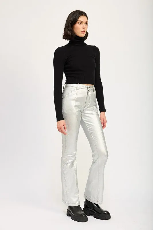 Black Knit Turtleneck Long Sleeve Crop Top