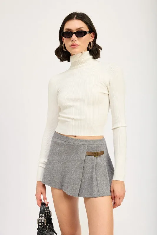 Black Knit Turtleneck Long Sleeve Crop Top