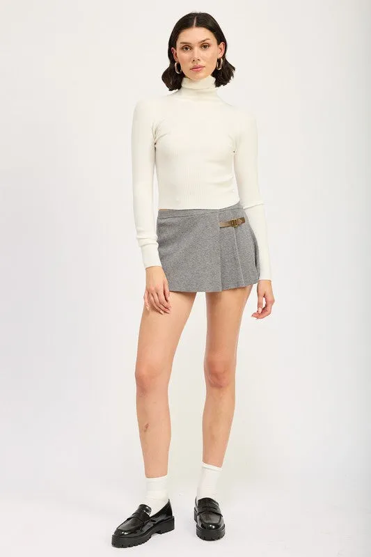 Black Knit Turtleneck Long Sleeve Crop Top