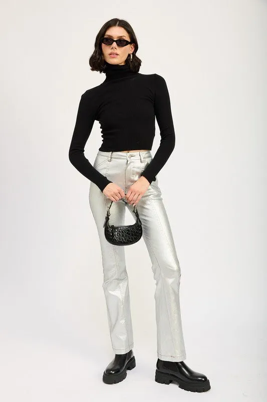 Black Knit Turtleneck Long Sleeve Crop Top