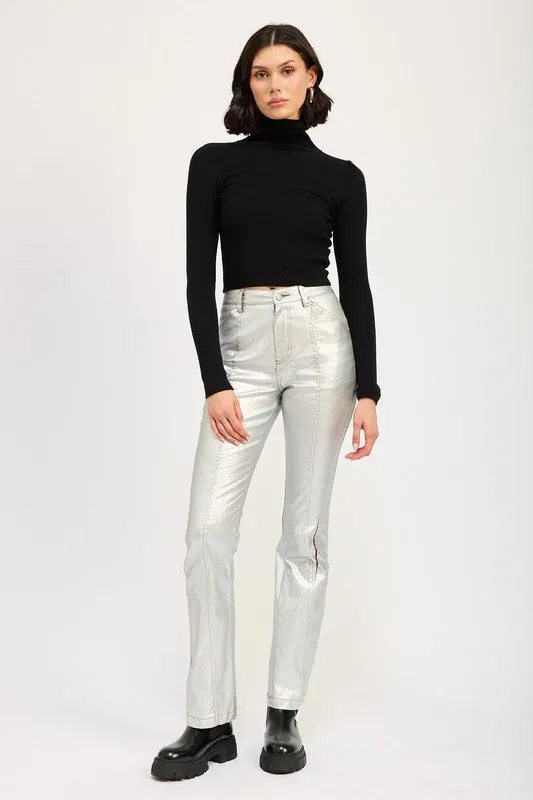 Black Knit Turtleneck Long Sleeve Crop Top