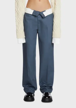 Blue Folded Wide Leg Chino Pants