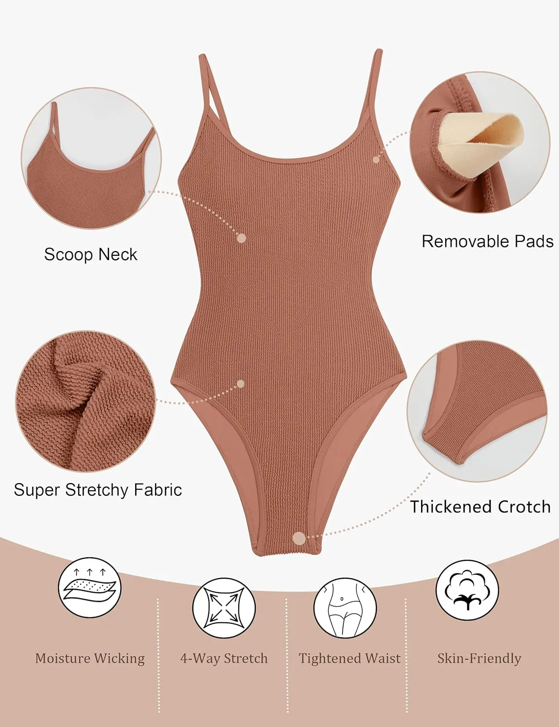 BMJL Women's One Piece Swimsuit Scoop Neck Slimming Bathing Suit High Cut Cheeky Swimwear