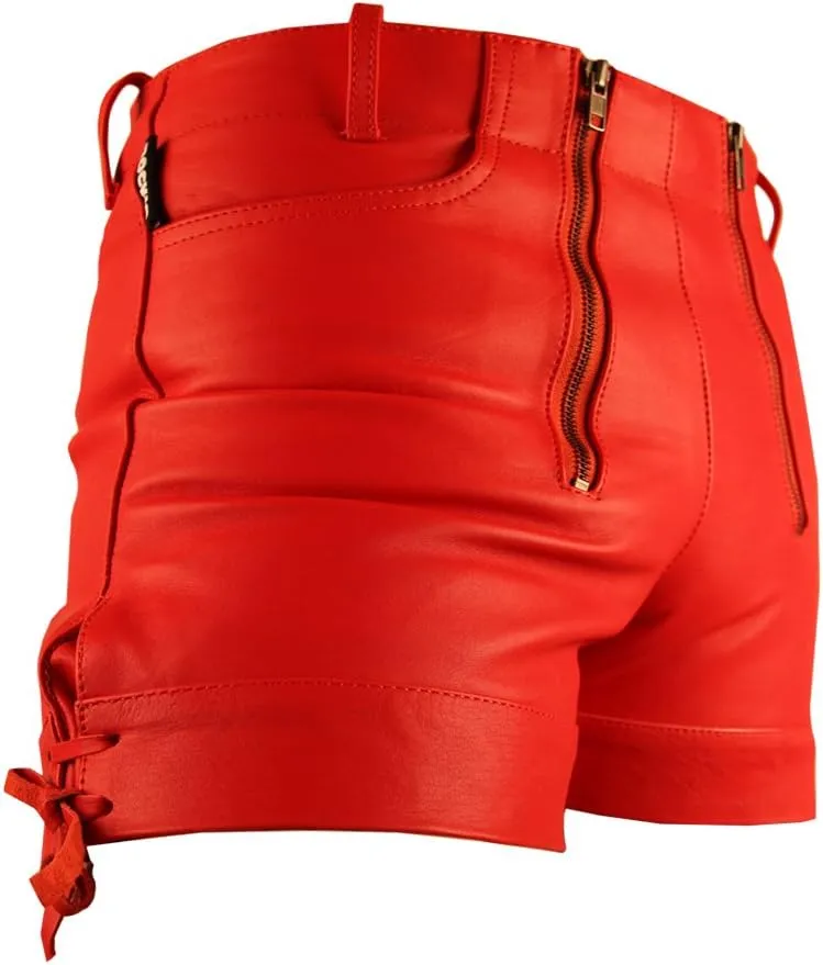 Bockle Red Bavarian Oktoberfest Lederhose Men Leather Shorts Hot Pants