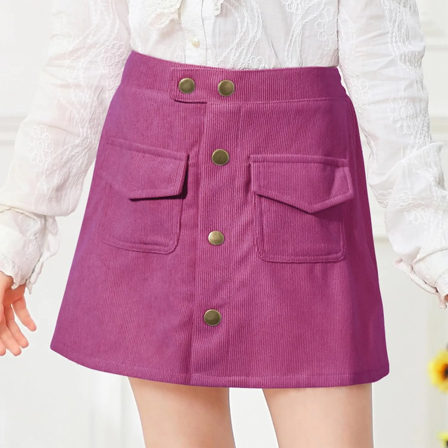 Century Star Skirts for Girls Corduroy Short Mini Skirt Plaid Skirt High Waist Uniform Skirts for Girls A-line Short