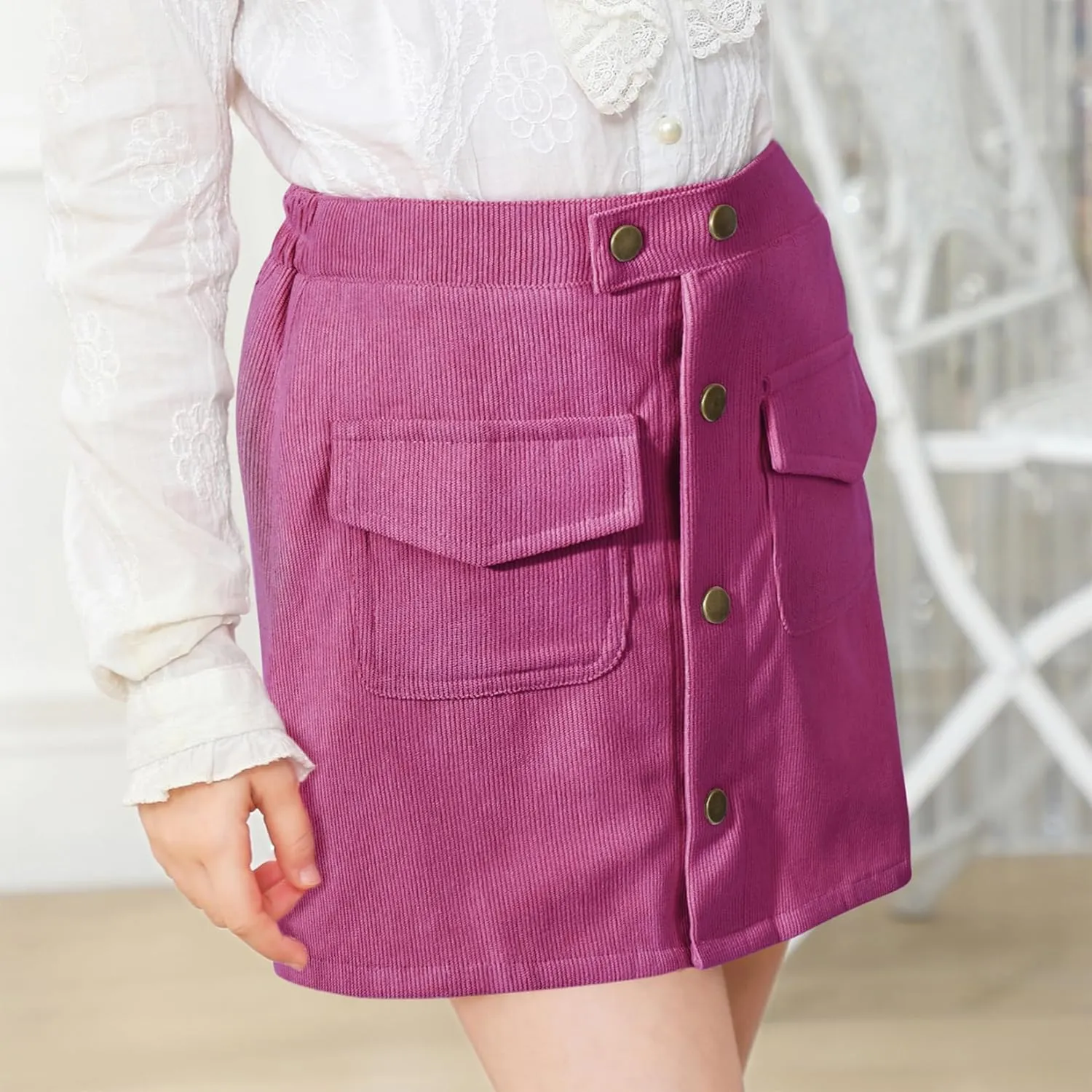 Century Star Skirts for Girls Corduroy Short Mini Skirt Plaid Skirt High Waist Uniform Skirts for Girls A-line Short