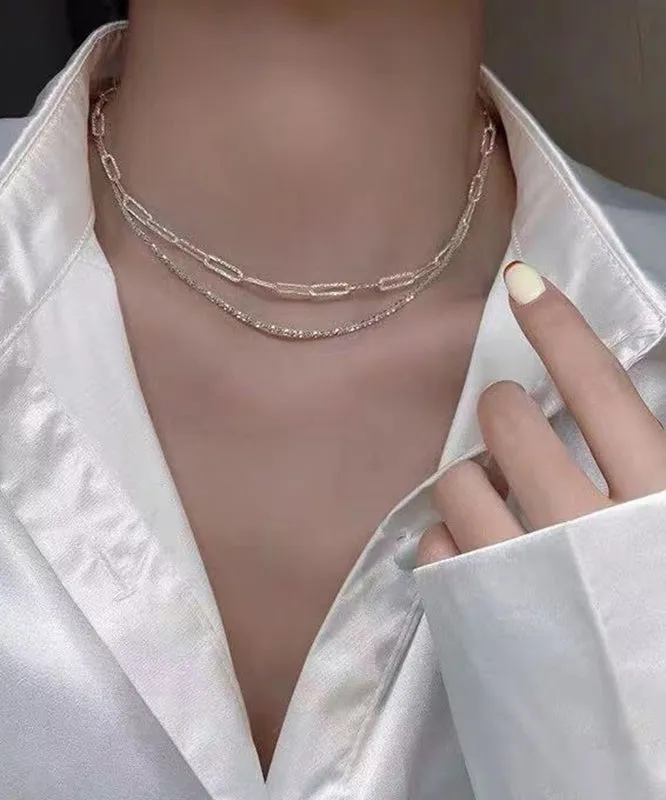 Classy Champagne Sterling Silver Two Piece Set Necklace PO016